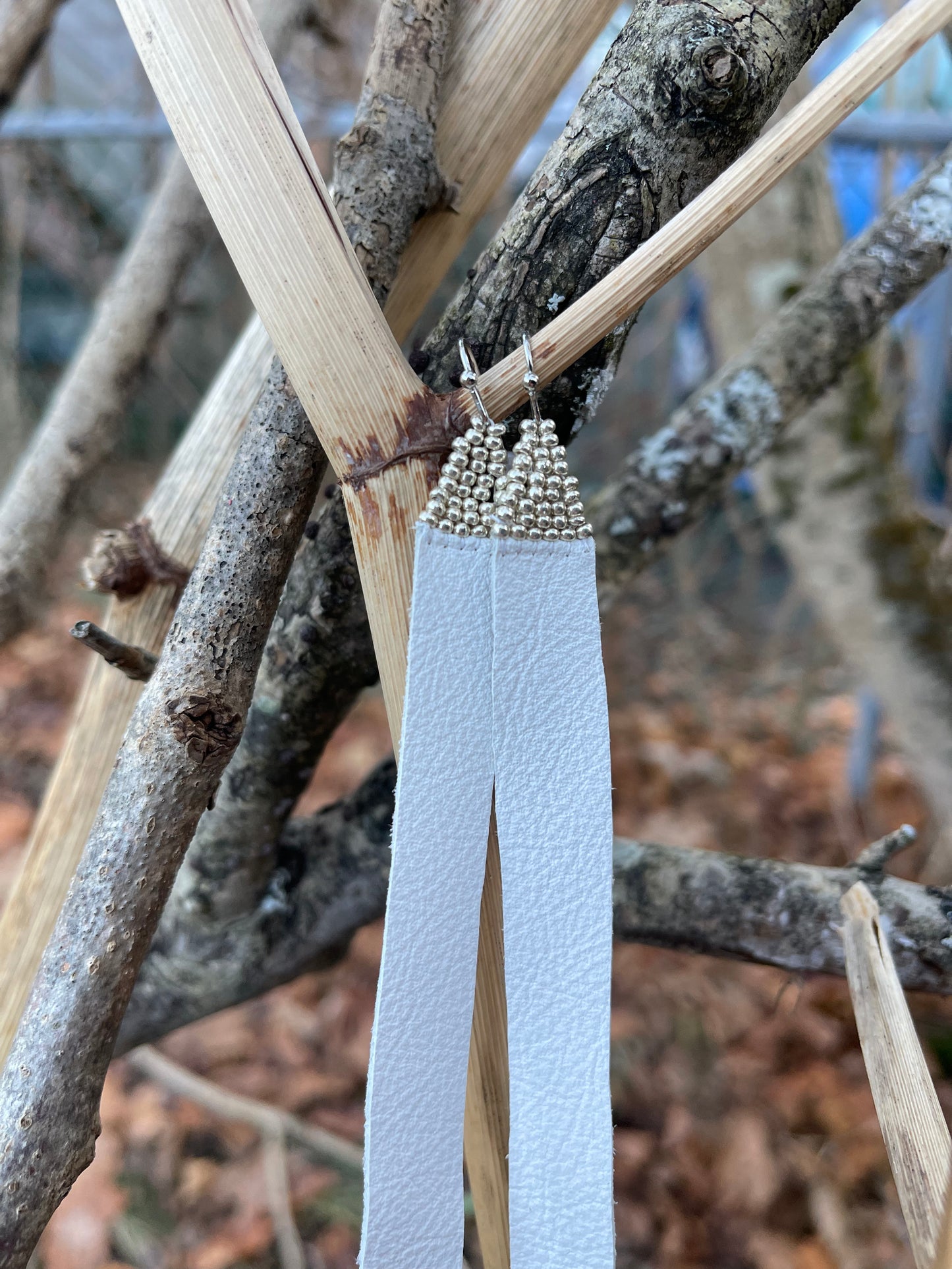 White leather earrings