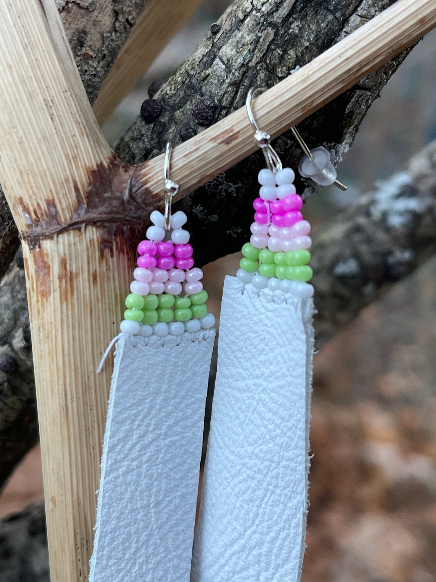 White leather earrings