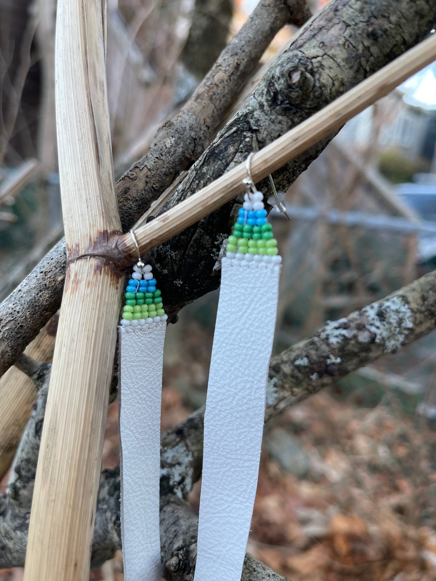 White leather earrings