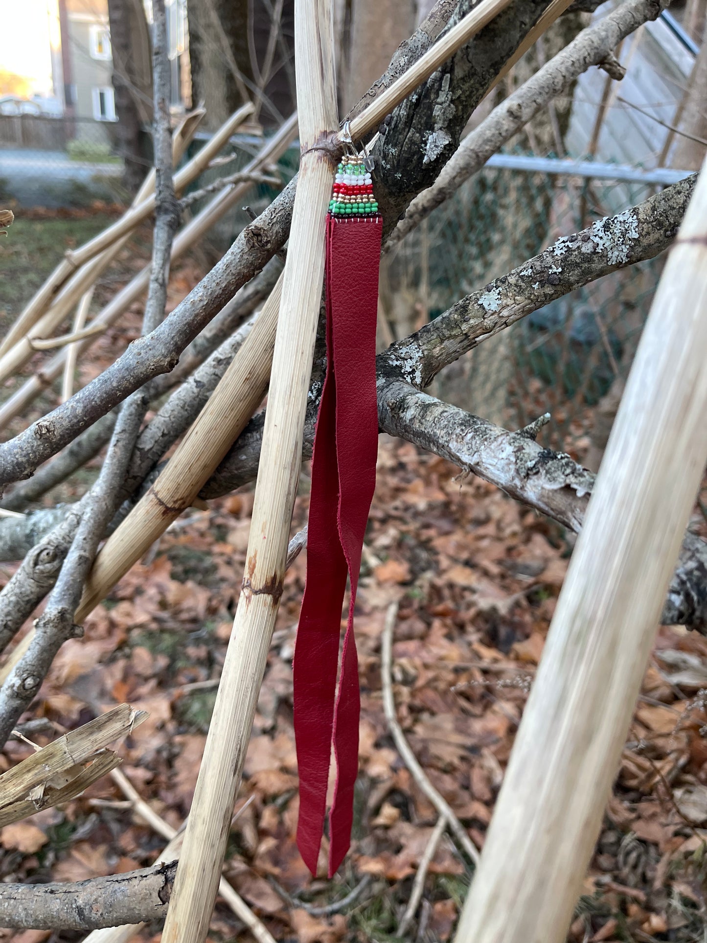 Christmas theme red leather earrings