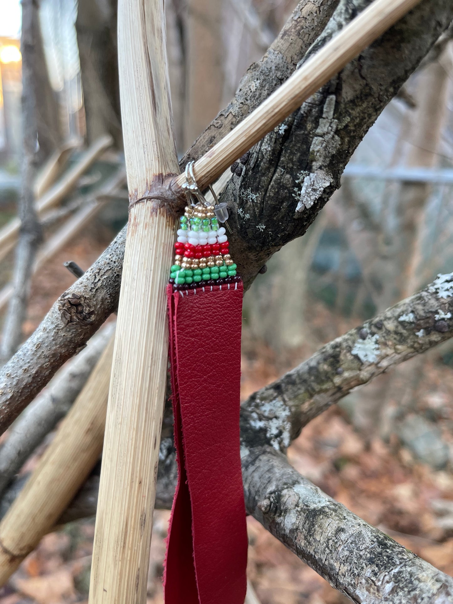 Christmas theme red leather earrings