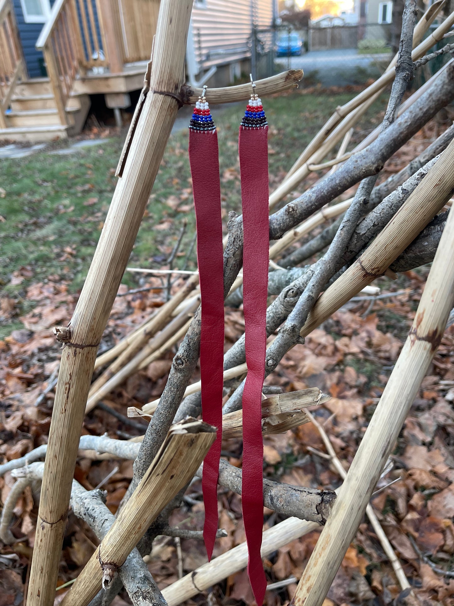 Red leather earrings