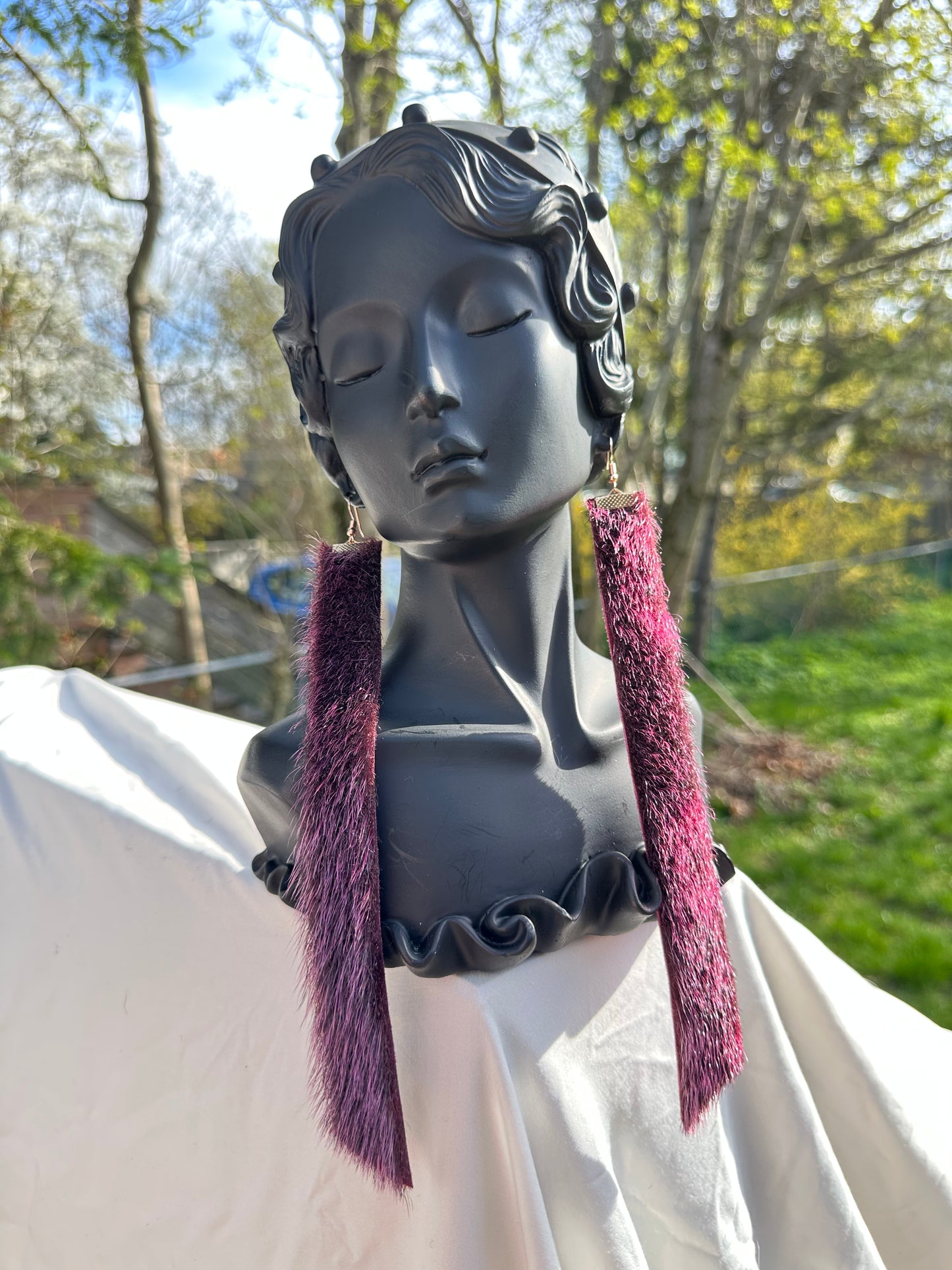 Fuchsia sealskin strip earrings